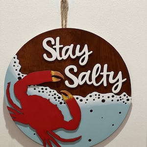 Door Hanger, welcome sign, door sign, Stay Salty door hanger, summer door sign, water, crabs, steamed crabs, Beach house decor, crab hutt