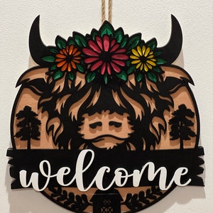 Highland Cow Welcome Door Hanger