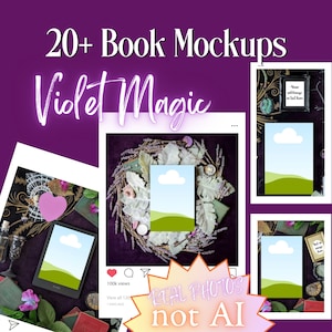Violet Magic Book Mockup Templates: Witchy Flatlays for Canva