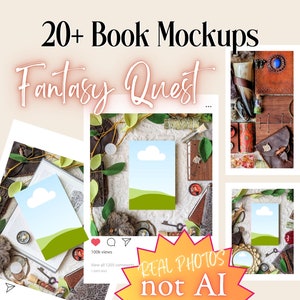 Fantasy Book Mockup Flatlays: Canva Templates (Real Photos)