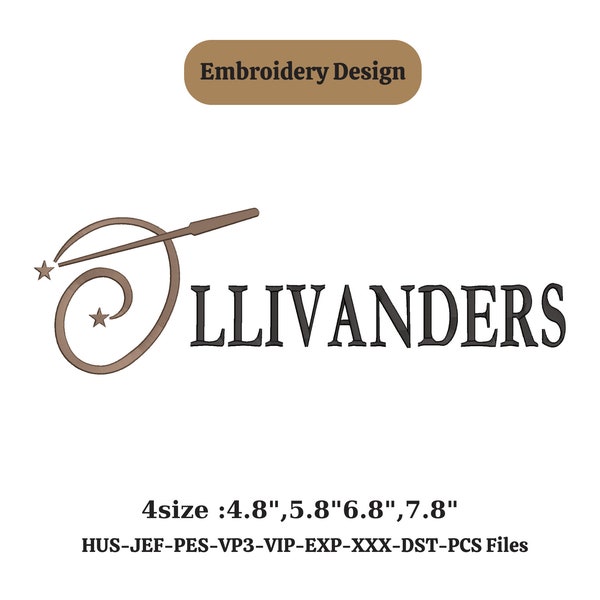 Ollivanders Wand Shop Wizard Book embroidery machine design , embroidery machine file install dowload