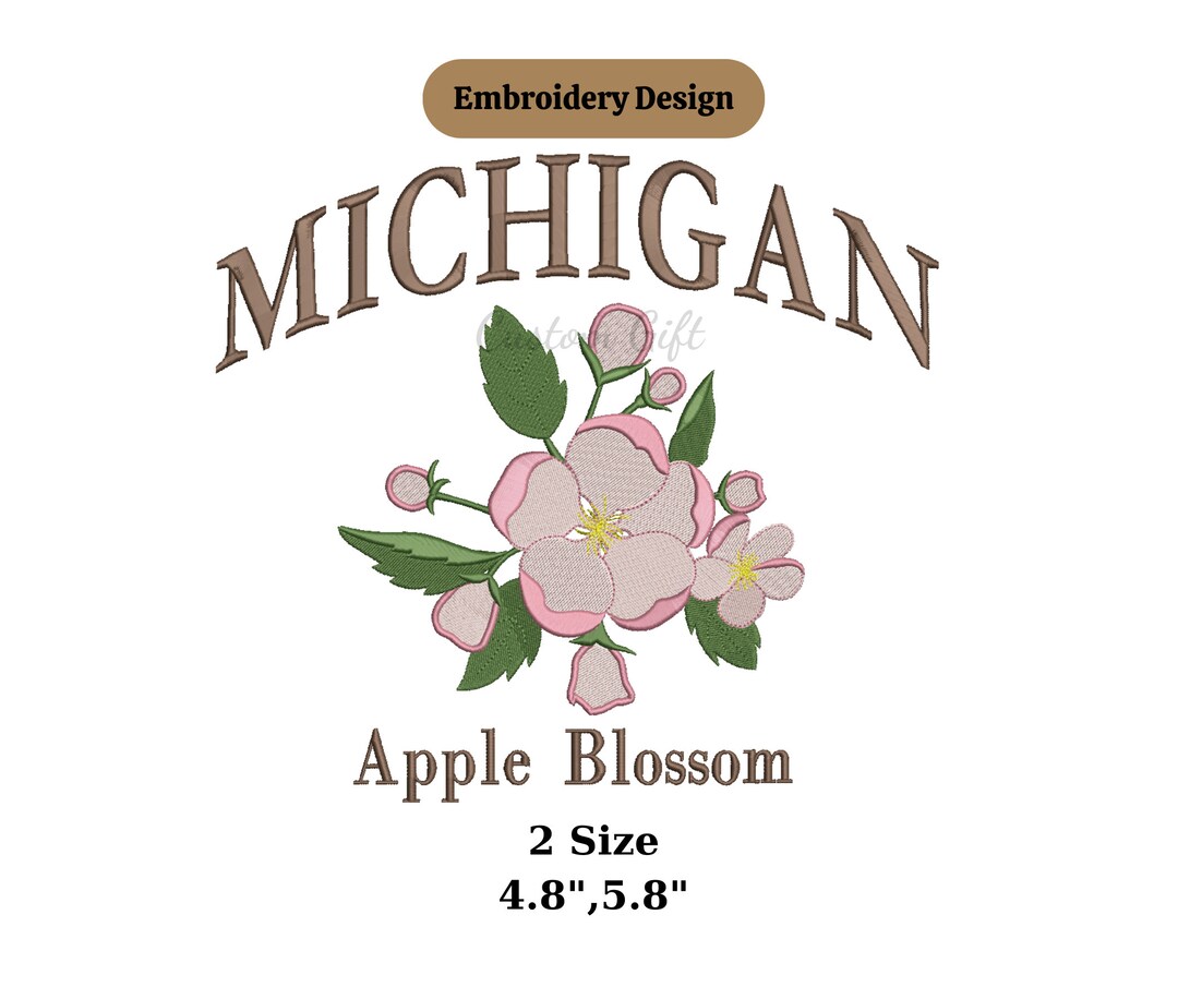 MICHIGAN Apple Blossom Design Embroidery Machine Files Embroidery