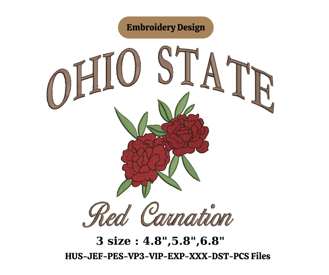 OHIO Red Carnation Embroidery,ohio State Map Embroidery ,red Carnation