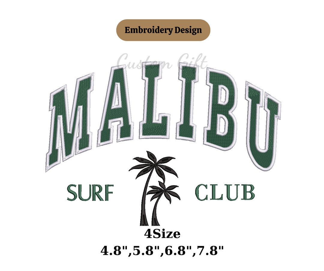MALIBU Beach Logo Embroidery Hawaii Embroidery Beach Malibu - Etsy