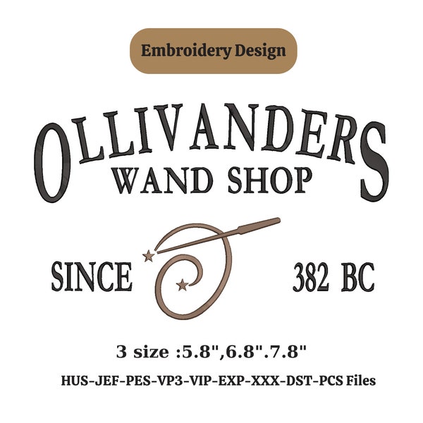 Ollivanders Wand Shop Wizard Book embroidery machine design , embroidery machine file install dowload