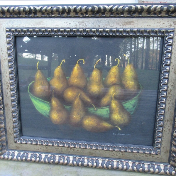 Bill Gramley NC 2006 signed original pastel still life pear painting framed