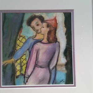 Jack Lubin listed New York artist signed original 1946 man and woman lovers watercolor painting framed