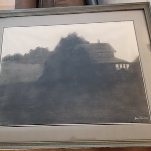 Jan McCartin (1909-02) Sheltered House Kohlezeichnung gerahmt
