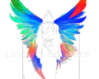 Arte contemporáneo, dibujo de arte de línea de ángel, minimalista, impresión de arte, arte de pared imprimible, impresión de arte digital, descarga, PUERTA - por Joseph Roldan