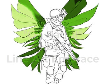 Soldado de arte de línea, ejército de arte de línea, camuflaje de la selva, arte de línea militar, arte de línea militar minimalista, soldado angelical, dibujo de soldado