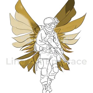 Line Art Soldier, Line Art Army, Desert Camo, Line Art Military, Minimalist Military Line Art, Angelic Soldier, Soldier Drawing