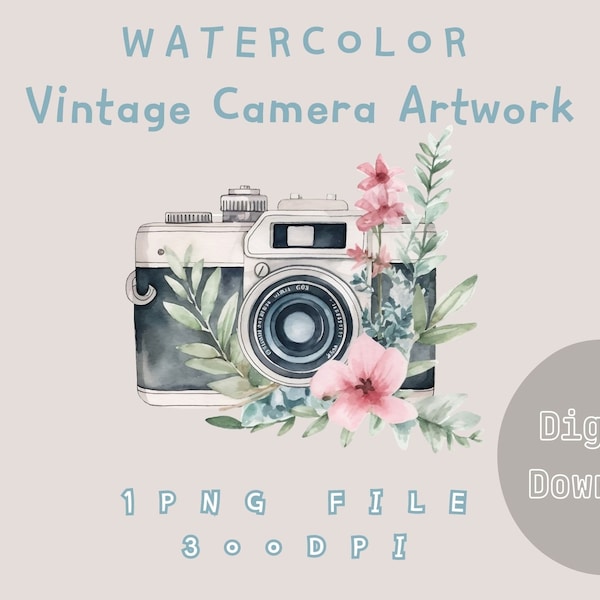 Colorful Vintage Camera Watercolor Portrait, Watercolor Camera PNG Digital Download ClipArt, Camera Watercolor Art, 1 Design