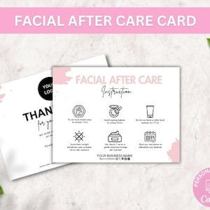 Editable Facial Aftercare Card Template, Facial Treatment Post Care Guide, Elegant Esthetician Care Instructions