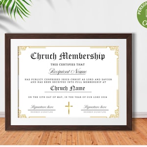 Church Membership Certificate Template, Editable Certificate Of Membership, Printable Church New Members Certificate Canva Template