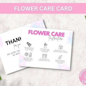 Modello di biglietto per la cura dei fiori modificabile, Guida alla cura del bouquet, Carte stampabili per la cura del fiorista, Istruzioni per la cura dei fiori appena tagliati Boho Design
