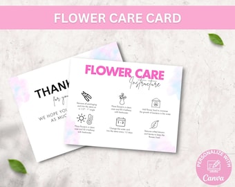 Editable Flowers Care Card Template, Bouquet Care Guide, Printable Florist Care Cards, Boho Design Fresh Cut Blooms Care Instructions