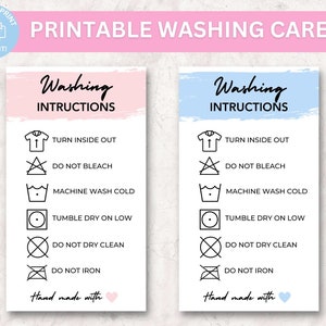 Washing Instructions Card, Shirt Care Card, Clothing Care Instructions, PDF PNG, Small Business Supplies, Ready To Print, Instant Download