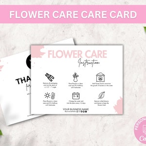Editable Flowers Care Card Template, Bouquet Care Guide, Printable Florist Care Cards, Boho Design Fresh Cut Blooms Care Instructions