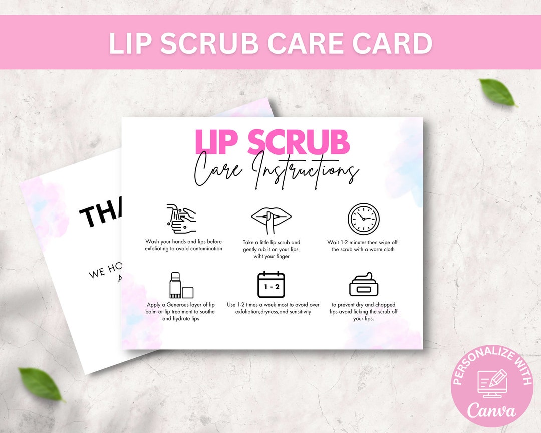 Lip Scrub Care Card Template for Lip Scrub Instructions for Lip Sugar