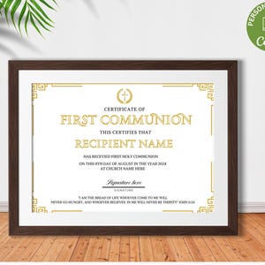 First Communion Certificate Template, Editable First Holy Communion Certificate, Printable Religious Certificate Canva Template