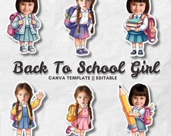 Back to School Girl | Add Your Own Face Photo Template | School Kids Clipart | Editable Canva PNG