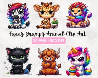 Funny Grumpy Animals Collection Clipart, 100+ PNG Funny Grumpy Safari ...