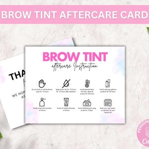 Bewerkbare kaartsjabloon wenkbrauwtint, postverzorgingskaarten wenkbrauwtint, afdrukbaar schoonheidssalon Canva-ontwerp, klantgids schoonheidsspecialiste