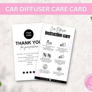 Bearbeitbare Auto-Diffusor-Pflegekartenvorlage, Anweisungen für die Duftpflege, elegantes Design-Handbuch für Lufterfrischer, Auto-Diffusoröl-Leitfaden