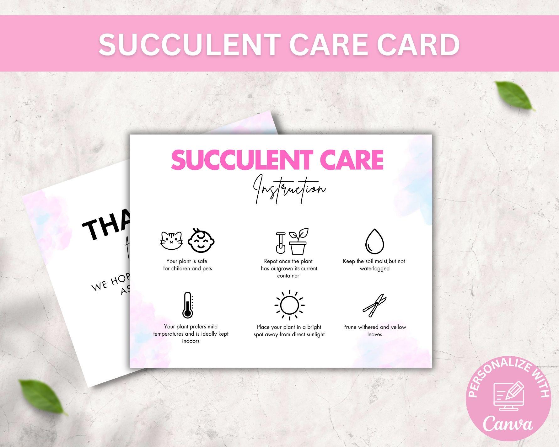 Editable Succulent Care Card Template, Indoor Plant Care Printable ...