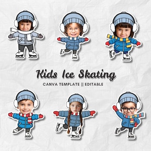 Patinaje sobre hielo para niños / Plantilla para añadir tu propia foto / Imágenes prediseñadas de deportes de invierno / PNG editable de Canva