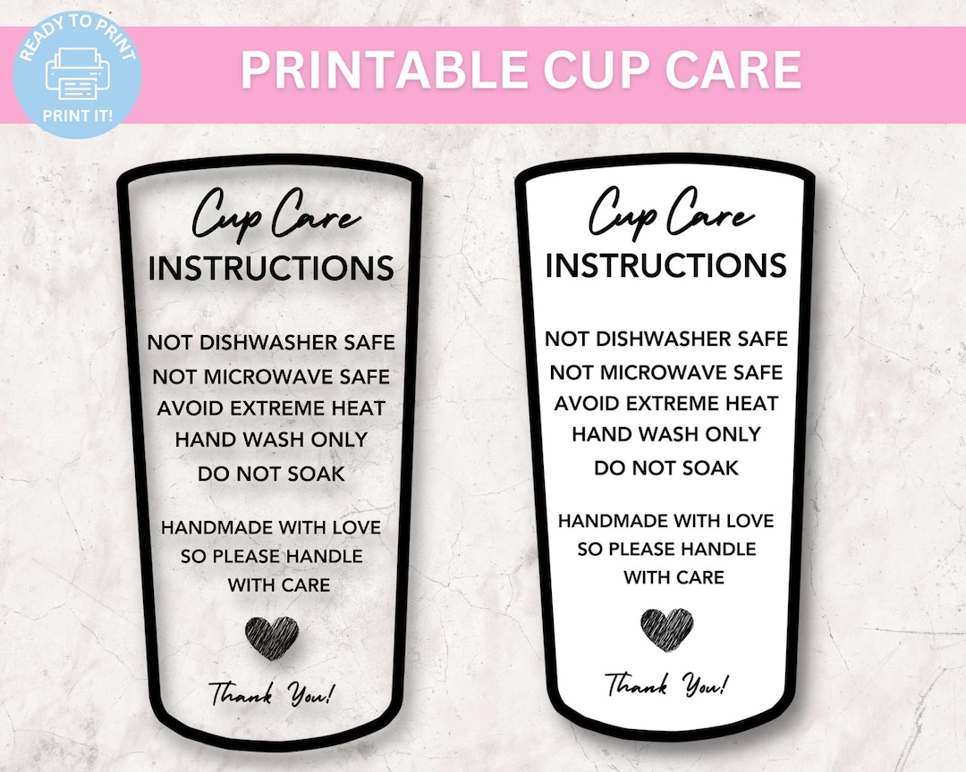 Tumbler Care Instructions Card, Care PNG, Small Business Supplies, Washing  Instructions, Ready to Print, Instant Download 