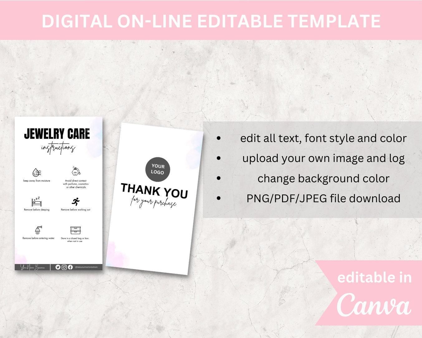 Printable Jewelry Care Card Template, Editable Jewellery Care ...