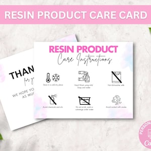 Plantilla de tarjeta de cuidado de resina, guía de instrucciones para el cuidado de productos de resina, tarjetas de cuidado de resina imprimibles, insertos de cuidado de resina, plantilla de Canva