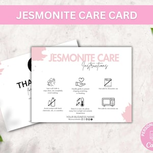 Jesmonite onderhoudskaartsjabloon, bewerkbare onderhoudsinstructies terrazzo dienblad, afdrukbare onderhoudsgids harsonderzetter, boho design onderhoudsnotitie marmer