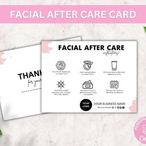 Editable Facial Aftercare Card Template, Facial Treatment Post Care Guide, Boho Esthetician Care Instructions