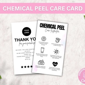 Editable Mini Chemical Peel Aftercare Card Template, Facial Treatment Post Care Instructions, Elegant Design Esthetician Care Cards