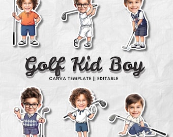 Golf Kid Boy | Add Your Own Face Photo Template | Kids Golf Costume Clipart | Editable Canva PNG