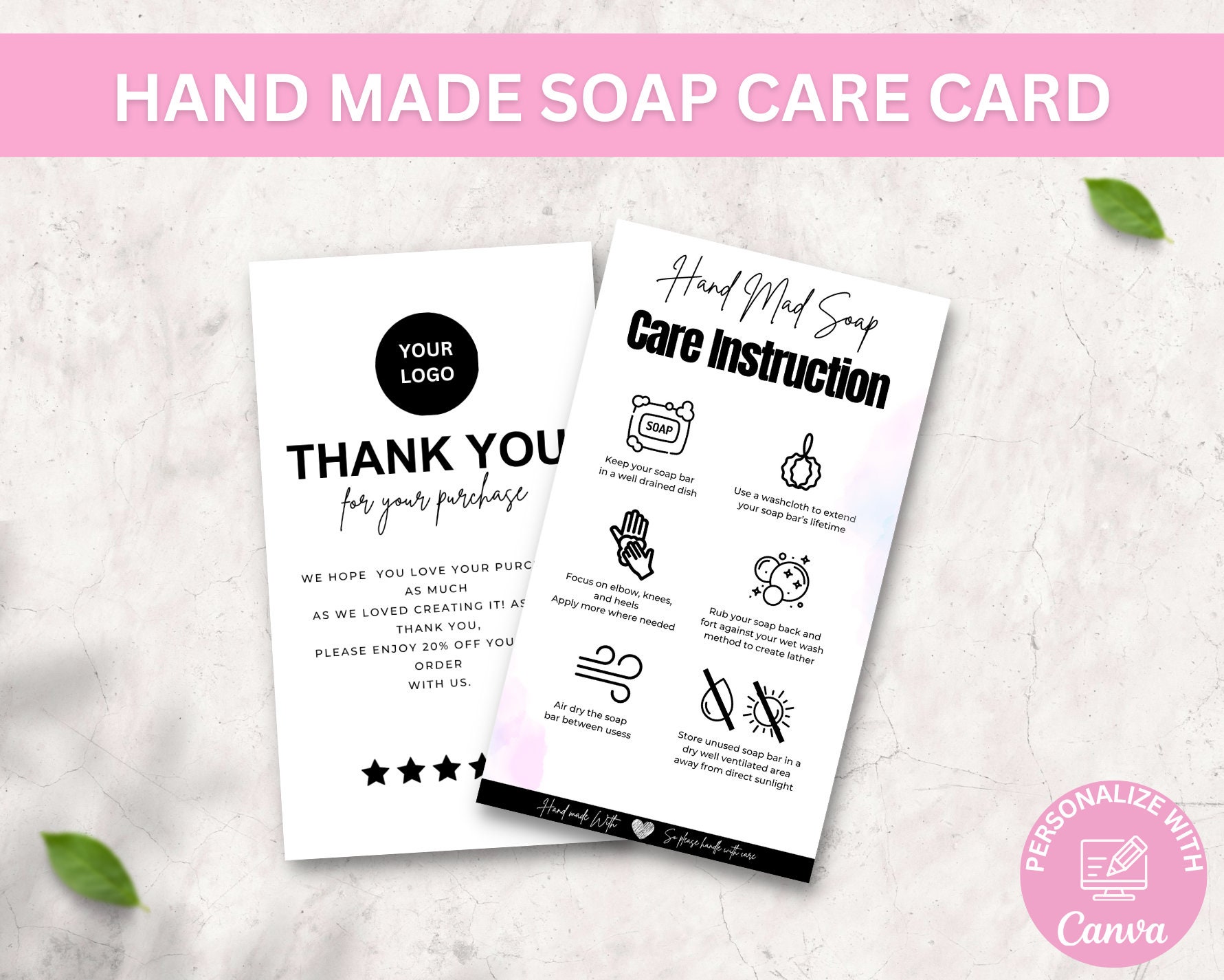Editable Soap Care Card Template, Handmade Soap Bar Care Guide, Boho ...