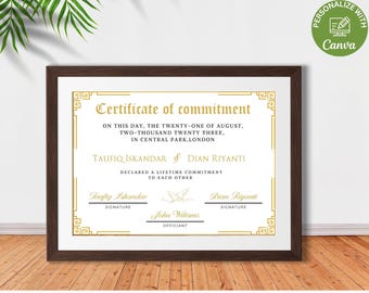 Commitment Certificate Template, Printable Certificate Of Commitment, Editable Commitment Ceremony Certificate, Canva Template