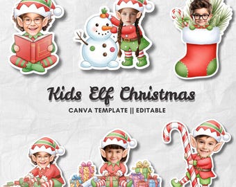 Elfo navideño para niños / Plantilla para añadir tu propia foto / Disfraz de elfo navideño / PNG editable de Canva