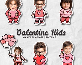 Kids Valentine Add Your Face PNG | Editable Canva Template | Valentine Kids Clipart | Custom Face Design