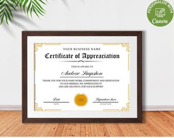 Certificate Of Appreciation Template, Editable Appreciation Certificate, Printable Appreciation Gift Certificate Canva Template