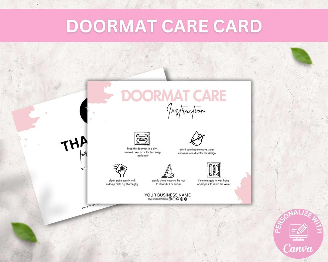Doormat Flash Card.pdf Editable Doormat Care Card Template, Welcome Mat Care Guide ...