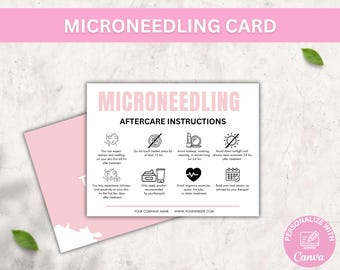 Plantilla de tarjeta de cuidados posteriores a la microaguja, instrucciones de cuidado imprimibles, cuidado posterior al tratamiento facial editable, tarjeta de cuidados de belleza para esteticistas