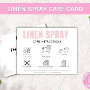 Bewerkbare kaartsjabloon linnenspray, onderhoudsinstructies stofnevel, waarschuwingsinstructies wasverfrisserspray