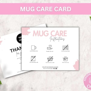Onderhoudskaart mok, onderhoudsgids minikoffiekopje, bewerkbare onderhoudskaarten mokken, elegant ontwerp wastips voor keramische klei