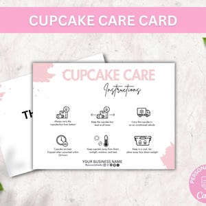 Cupcakes Care Card Template, Editable Muffins Care Guide Tips, Printable Cupcake Care Instructions, Boho Design Bakery Packaging Inserts