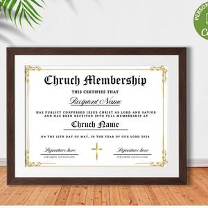 Church Membership Certificate Template, Editable Certificate Of Membership, Printable Church New Members Certificate Canva Template