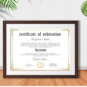 Deacon Ordination Certificate Template, Printable Certificate of Ordination, Editable Ministry Certificate, Ordained Minister
