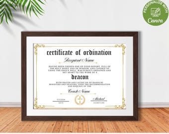 Deacon Ordination Certificate Template, Printable Certificate of Ordination, Editable Ministry Certificate, Ordained Minister
